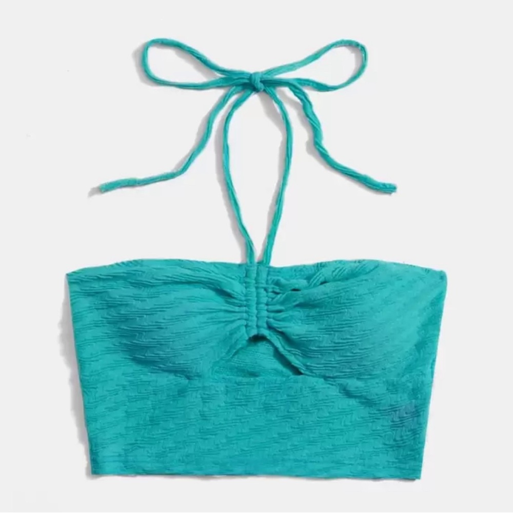 SHEIN Teal Textured Bikini Top